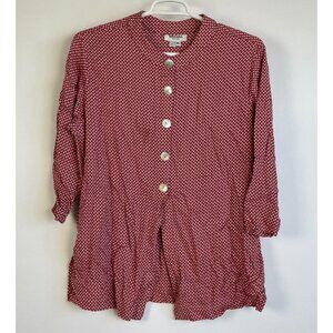 NIRA NIRA New York Womens Polka Dot Blouse XL Red/Ivory 3/4 Sleeve Casual Top